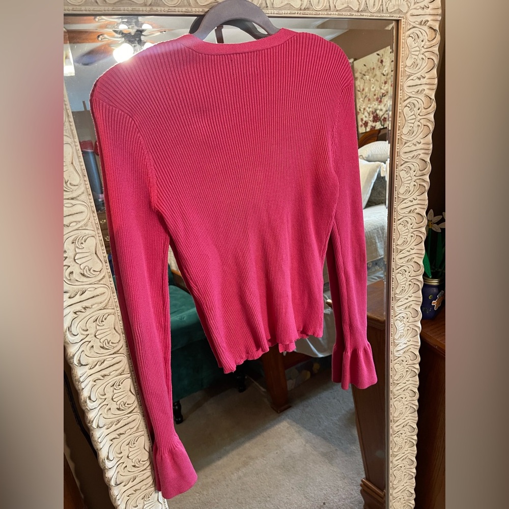 Pink Button-Up Women's Ribbed Sweater - Picture 6 of 7